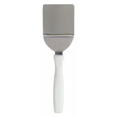 This pastry and pie server features a 2 1/2-inch wide stainless steel blade and a white plastic handle. It is dishwasher safe for convenient cleaning. Suitable for serving slices of cake, pie, and other pastries in food service or home settings.