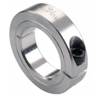 This one-piece round clamp-on shaft collar is made from 2024 aluminum and has a 2 5/8 inch bore diameter. It is designed for secure axial positioning of components on shafts without marring the surface. Commonly used in power transmission and industrial machinery applications