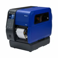Single-color desktop printer supporting direct thermal and thermal transfer printing. Maximum label width of 4 1/2 inches. Includes rewinder for efficient label handling and Brady Workstation software. Suitable for printing labels in industrial environments such as asset identification, cable marking, and safety signage.