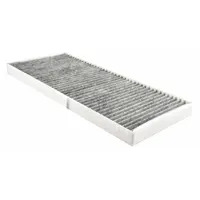 Rectangular panel cabin air filter with charcoal-impregnated paper media. Designed for use in Case IH construction equipment to filter airborne contaminants in the operator cabin