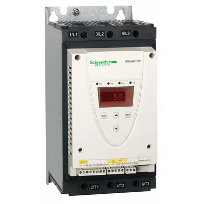 SCHNEIDER Soft Start: 208-600V AC, 88 A Output Current, With Bypass, IP20/NEMA 1 - Schneider Altistart ATS 22
