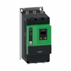 Three-phase soft starter with internal bypass contactor for controlling acceleration and deceleration of induction motors. Rated 140 A output current, 60/50 Hz, with control voltage 110-230V AC. IP00 enclosure for open-panel installation. Suitable for pumps, fans, conveyors, and compressors.