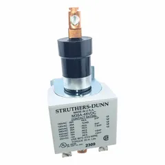 Single-pole mercury displacement contactor with a 48V DC coil and 35 A full load current rating for resistive loads. Features liquid mercury contacts and screw terminal connections. Used for switching resistive loads such as heating elements and lighting in industrial environments.