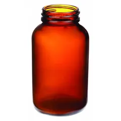 Amber Wide Mouth Glass Lab Bottles, 250 mL, 45-400 mm, 65 mm Body Dia, Case of 24 (GLA-00964)