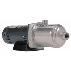 This horizontal booster pump is a multi-stage unit with a 1 hp motor, three-phase power, and an open drip-proof (ODP) enclosure. It operates on 208-230/460V AC and has a shut-off pressure of 70 psi. Typical applications include water pressure boosting in commercial and industrial systems such as irrigation, water treatment, and building supply.