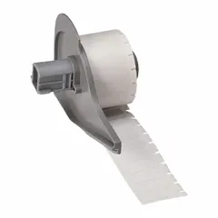 Precut label roll with 9/32 in x 9/32 in white gloss polyester labels. Compatible with BMP71 printer series. Used for asset tagging, cable marking, and general identification in industrial environments.