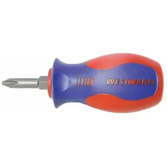 Multi-bit screwdriver with two tips: Phillips #2 and slotted 1/4 in. Ball bearing mechanism enables smooth rotation. Suitable for general fastening tasks in assembly, maintenance, and repair work.