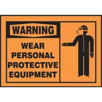 This 5-pack of adhesive-mounted vinyl signs measures 3 1/2 in x 5 in with a thickness of 0.02 in. The signs are designed to remind personnel to wear personal protective equipment in areas where such gear is required. They are not retroreflective, not glow-in-the-dark, and have no anti-slip surface