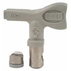 Airless spray gun tip with 0.031 in orifice size, designed for use with GRACO XHD001 model and compatible with XTR series. Gray finish. Used for applying paints and coatings in industrial painting applications.