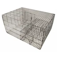 This stainless steel bird trap holds up to 12 birds and is designed for indoor or outdoor use. Birds enter through two doors and move to an elevated second level, which reduces distress calls. Suitable for capturing birds in various settings