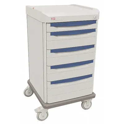 METRO Medical Procedure Cart: Polymer, (4) Swivel, Taupe, White, 5 Drawers - Medical Procedure Carts