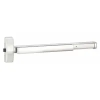 This PRECISION rim push bar is a stainless steel exit device with a touchbar style, designed for commercial doors up to 48 inches wide. It is ADA compliant and provides reliable egress for emergency exits in facilities such as schools, offices, and hospitals