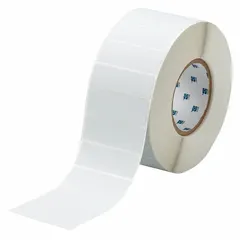 Precut label roll measuring 1 in x 3 in with a checkerboard footprint pattern that reveals tampering when the label is removed. Designed for use with Brady IP Series printers. Suitable for security seals, warranty void applications, and asset tracking.