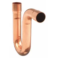 Wrot copper P-trap with 1 in CTS cup x cup connections, no center stop. Designed for sweat (solder) installation in drain-waste-vent systems to prevent sewer gases from entering buildings while allowing wastewater to drain