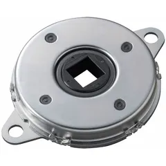A gearless disk-type rotary damper with two-sided rotation, providing controlled damping for moving assemblies. The steel body construction and 3 N-m torque rating manage deceleration and reduce vibration in applications such as panel doors, conveyor flaps, and automated machinery.