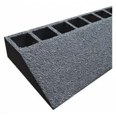 Fiberglass grating ramp accessory for molded and pultruded grating platforms. Provides a smooth transition surface for personnel and equipment access. Suitable for industrial environments requiring corrosion resistance.
