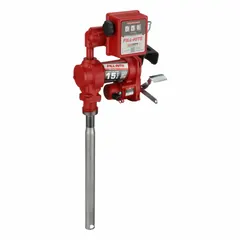 This 12 V DC metered bung-mount fuel transfer pump features a 1/4 hp motor and a maximum flow rate of 15 gpm. Constructed with a cast iron housing, it includes a mechanical gallon meter for accurate dispensing. Suitable for transferring diesel, gasoline, and other non-aggressive fuels from drums or tanks in fleet maintenance, agricultural refueling, and industrial fluid handling.