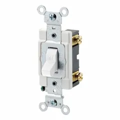 Single-pole, maintained toggle wall switch rated for 24V AC/DC and 3 A. Non-illuminated white finish. Suitable for low-voltage control of lighting, HVAC, relays, and signal circuits in commercial and industrial settings.