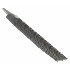 This half-round wood rasp features a single edge cut with 7.5 teeth per inch for efficient material removal. The 8-inch file length and tapered point allow for shaping and smoothing wood surfaces, including curved edges. Suitable for woodworking and carpentry tasks.