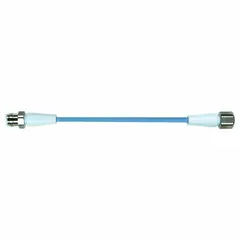 Double-ended cordset with M12 male straight connector on one end and M12 female straight connector on the other, 4 pins, 22 AWG wire, 3 m cable length. Pastel blue TPE-S jacket rated IP65. Suitable for sensor and actuator connections in food and beverage environments requiring washdown resistance.