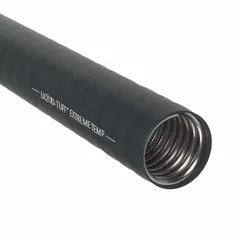 This flexible metal conduit provides liquid-tight protection for electrical wiring in extreme temperature environments. Suitable for industrial applications where exposure to moisture, oils, or chemicals is a concern. Black finish. 50 ft nominal length.
