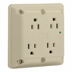 General-purpose quad receptacle with ivory finish. Rated 125V AC, 15 A, 2 pole / 3 wire, accepting NEMA 5-15 plugs. Suitable for powering multiple devices in commercial and industrial settings.