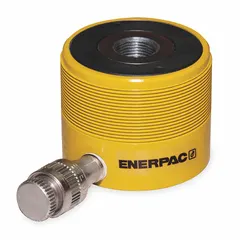 ENERPAC RCH120 general purpose hollow ram with 12 ton nominal capacity, 5/16 in nominal stroke length, and 0.68 in plunger diameter. The hollow design allows rods or cables to pass through for pulling, pushing, clamping, lifting, pressing, and tensioning applications in industrial maintenance, construction, and manufacturing.