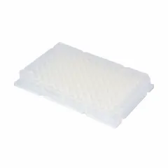 This 96-well microplate is made of natural polypropylene with a conical well design, each well having a 0.3 mL capacity. The plate has an 85 mm diameter and is non-sterile, not RNase/DNase free. It is suitable for high-throughput sample storage, processing, and assay workflows in laboratory settings.