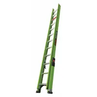 This 24 ft fiberglass extension ladder features a fixed fly and a 300 lb load capacity. Its non-conductive construction provides electrical hazard protection for tasks near live circuits. Suitable for industrial maintenance, construction, and electrical work where insulation is required
