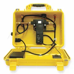 This calibration kit is used to verify carbon monoxide levels in supplied-air respirator (SAR) systems. It operates on AC power and includes a connection kit. Maximum pressure rating is 120 psi.