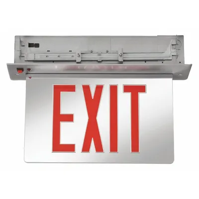 LITHONIA LIGHTING Exit Sign: 2 Faces, Red, Aluminum, Universal Field Selectable Chevrons - Recess-Mount Edge-Lit Exit Signs