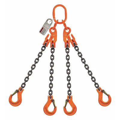 PEWAG Adjustable-Length Grade-100 Four-Leg Chain Sling, 5 ft, Black Steel - Adjustable-Length Grade-100 Four-Leg Chain Slings