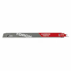 General purpose carbide reciprocating saw blade with 12-inch length and 0.05-inch thickness. Designed for straight cuts in wood, metal, and plastic during demolition, construction, and maintenance tasks.