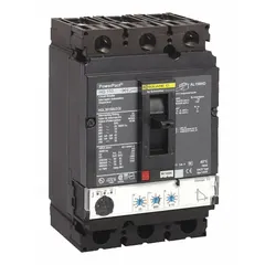 Three-pole molded case circuit breaker rated 150 A, 600V AC with a 65kA interrupting capacity at 240V AC. Features adjustable trip settings and Box Lug terminals. Suitable for overload and short-circuit protection in industrial power distribution equipment such as panelboards, switchboards, and motor control centers.