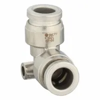 This stainless steel push-to-connect elbow fitting connects two tubes of 1/4 in outer diameter at a 90-degree angle. It features a push-to-connect design on both ends for quick, tool-free installation. Commonly used in pneumatic systems for automation, packaging, and material handling applications