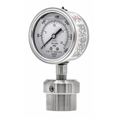 PIC GAUGES Dial Pressure Gauge with 316 SS Female-Threaded Mini-Seal - Dial Pressure Gauges with 316 SS Female-Threaded Mini-Seal