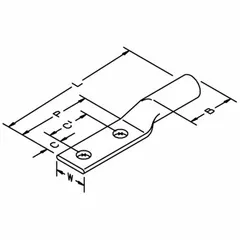 Two-hole compression lug for terminating 4 AWG stranded copper wire. Features a long copper barrel and 1/2 in stud size. No inspection hole. Used in power distribution, panel building, and heavy equipment connections.