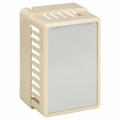 Beige plastic blank cover accessory for Johnson Controls T-4000 series pneumatic thermostats. Designed for vertical mounting, it provides a protective enclosure for the thermostat in commercial HVAC applications.