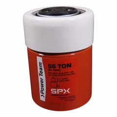 Single-acting hydraulic cylinder with 55 ton nominal capacity and 2 in nominal stroke. Steel construction. Used for lifting, pressing, and maintenance in industrial and heavy equipment applications.