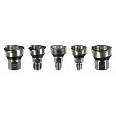 Stainless steel adapter for connecting PPS series disposable cups to spray guns. Features M8x1.25 thread size and S29 adapter type. Used in paint and coating applications such as automotive refinishing, industrial painting, and wood finishing.