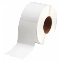 Acrylic permanent adhesive label roll with inkjet print-receptive material, compatible with Brady J5000 printer series. Contains 270 precut labels per roll, each measuring 4 21/64 in x 2 61/64 in. Used for industrial identification and tracking of equipment, components, and assets