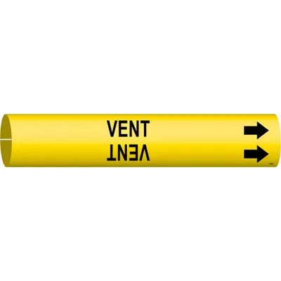 BRADY Pipe Marker: Vent, Yellow, Black, Fits 4 to 6 in Pipe O.D., 1 Pipe Markers - Vent Snap-On Pipe Markers
