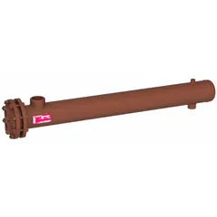 U-tube heat exchanger with 610,000 BtuH water heat dissipation and 62 gpm flow rate. Constructed with copper tubes. Suitable for steam-to-water heating in hydronic systems for process or space heating.