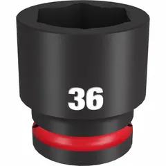 This 3/4" drive impact socket features a 36 mm metric, 6-point design for heavy-duty fastening and loosening of bolts and nuts. Suitable for use with impact wrenches in industrial maintenance, automotive repair, and construction applications.