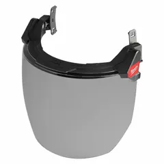 Reusable face shield assembly for hard hats with a gray, scratch-resistant visor. X-ray detectable for safety in environments where lost fragments must be located. Compatible with BOLT™ series hard hats.