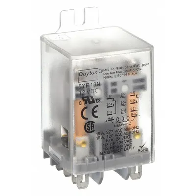 Dayton Flange Mount Relay: Surface (Side Flange) Mounted, 12V DC, DPDT - Surface-Mounted Relays