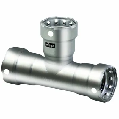 VIEGA MEGAPRESS Crimp Tee Fitting: 1 1/2 in Pipe x 1 1/2 in Pipe - Potable Water Stainless Steel Press Fittings