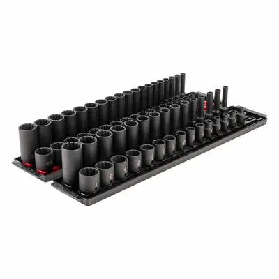 TEKTON Impact Socket Set: 3/8 in Drive Size, 68 Pieces - SAE & Metric Impact Socket Sets