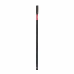 Extended-reach bit holder with magnetic tip for secure retention of 1/4 in hex bits. Impact rated for use with impact drivers. Suitable for driving fasteners in confined or deep access areas during assembly, construction, and maintenance tasks.