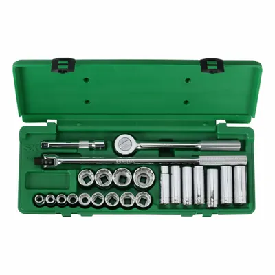 SK PROFESSIONAL TOOLS Socket Wrench Set: 1/2 in Drive, 23 Piece, 12-Point, SAE - SAE Socket Sets with Drive Tools